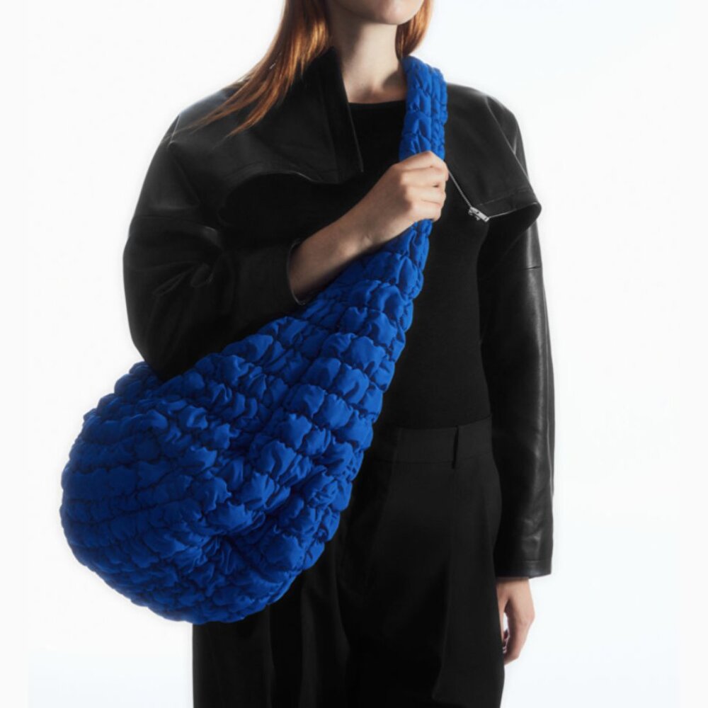 COS Quilted Oversized Shoulder Bag Crossbody Viral Jennie Blue - Picture 3 of 7